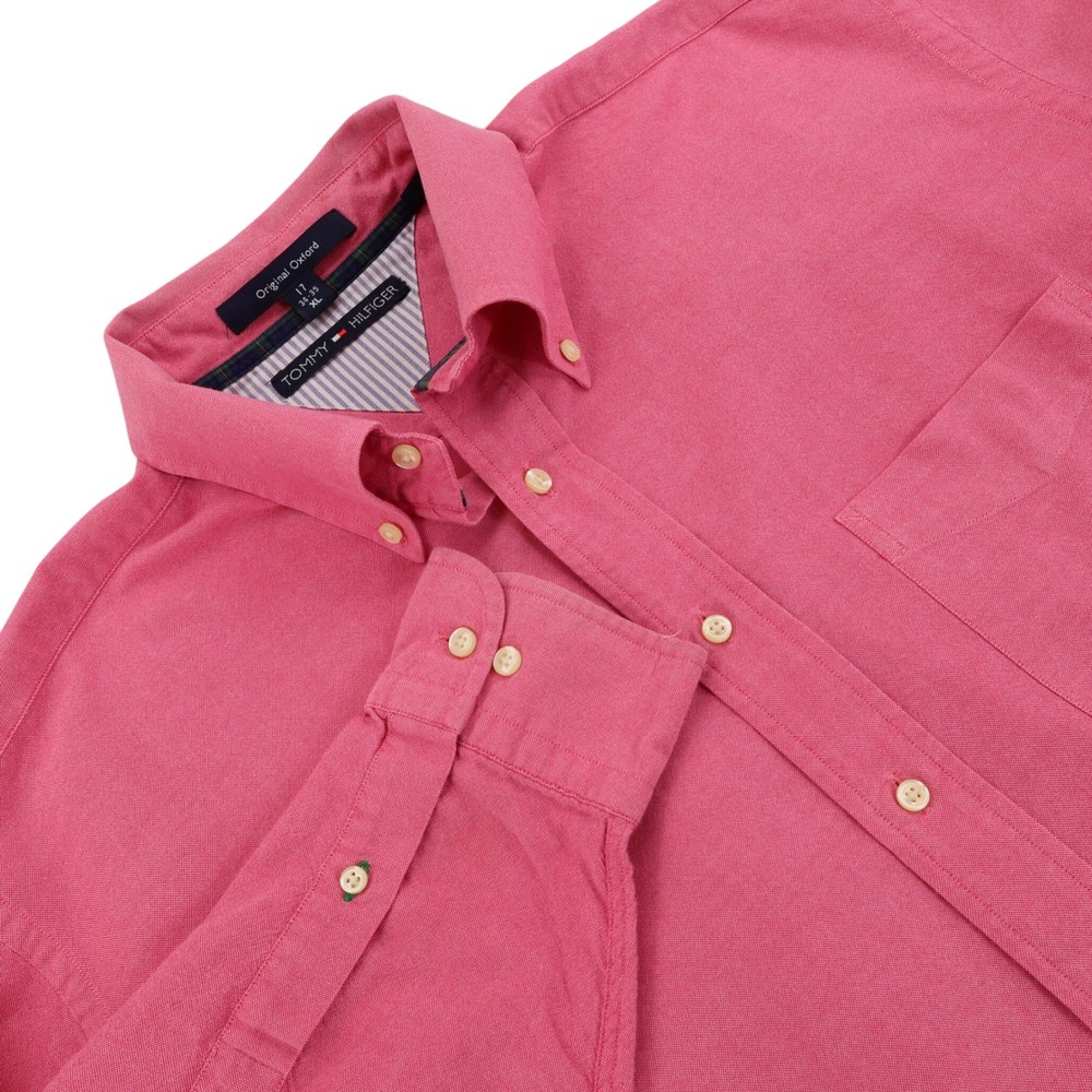 Tommy Hilfiger Mens Oxford Shirt dark Pink Long Sleeve Crest XL 17 34-35